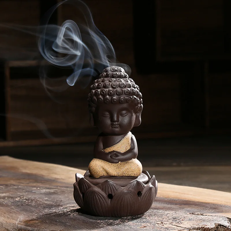 Китайский творческий дзен монах керамическая курильница Исин аромат обратного потока палочка ладан горелка с Буддой фиолетовая Глина Керамика катушки благовония база - Цвет: B04Y