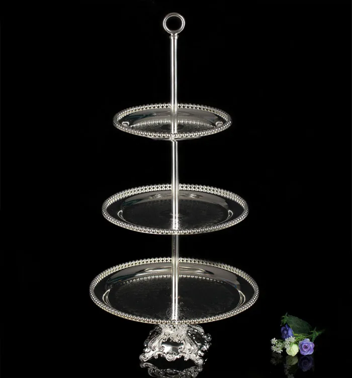 Image 3 Tier Silver Cake Stand Metal Buffet Dessert Cupcake Fruit Food Platter Serving Display Holder Wedding Party EMS Free Shipping