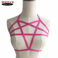 Жгуты в форме пентаграммы ремни розовый сексуальный короткий топ, бюстгальтер портупея бюстгальтер Экзотическая одежда готичный лиф Фетиш нижнего белья танцевальная одежда в стиле рейв