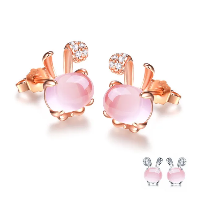 2018 New Rose White Gold Color Cute Rabbit Crystals Ross Quartz Pink 2018 New Rose White Gold Color Cute Rabbit Crystals Ross Quartz Pink Opal Stud Earrings