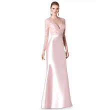 Mode Doppel V Volle Hülsen Abendkleider 2016 Spitze Mieder Bodenlangen Volles Kleid Nach Maß Vestido de Festa
