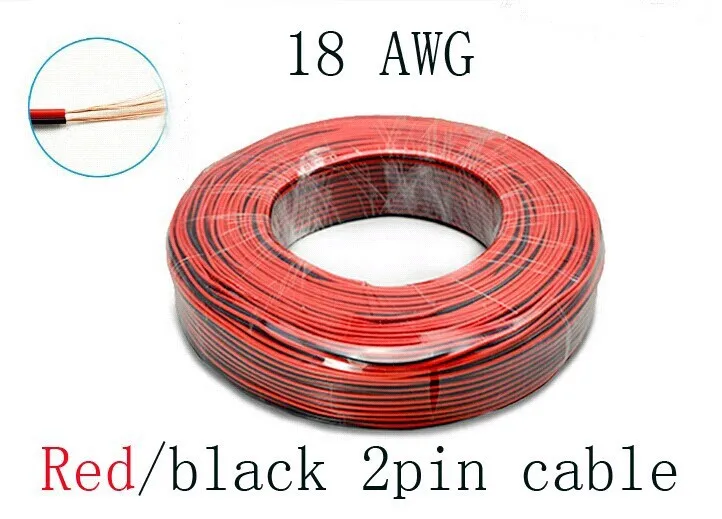 30 м/лот, луженая медь 18AWG, красный черный 2pin кабель, красный черный 2pin 18 AWG провод+ Дать 3 м 5 мм Черный Термоусадочная трубка