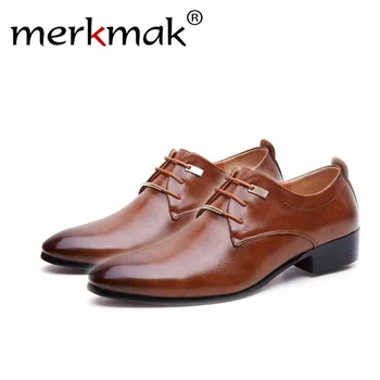 

Merkmak Hign Quality Men Flats Leather dress Shoes Brogue Pointed Oxford Flat Male Casual Shoes Men's Luxury Brand Size 38-48