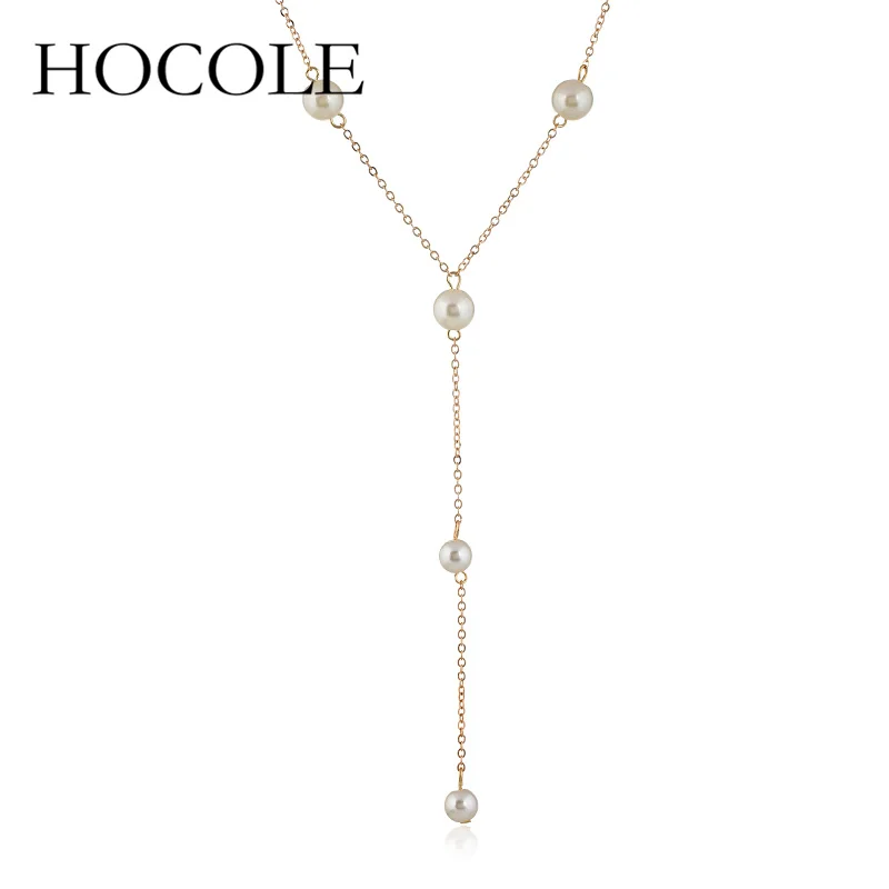 

HOCOLE Fashion Necklaces & Pendants Jewelry Simulated Pearl Pendant Necklace for Women Boho Collier Femme Bijoux Collares Mujer