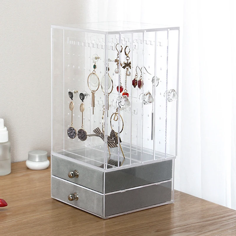 

Acrylic plastic Large capacity ear nail earrings display frame multifunctional simple dustproof hanging jewelry storage Box