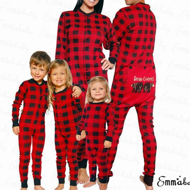 christmas family matching pajamas set adult women men kid baby red christmas plaid pjs