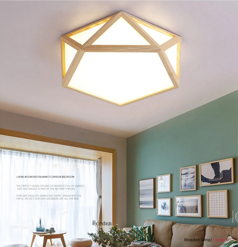 Nordic Geometry OAK Wooden LED Ceiling Lighting Japanese Style Ceiling Lamp For Living Room Bedroom Study Room Kitchen (2)