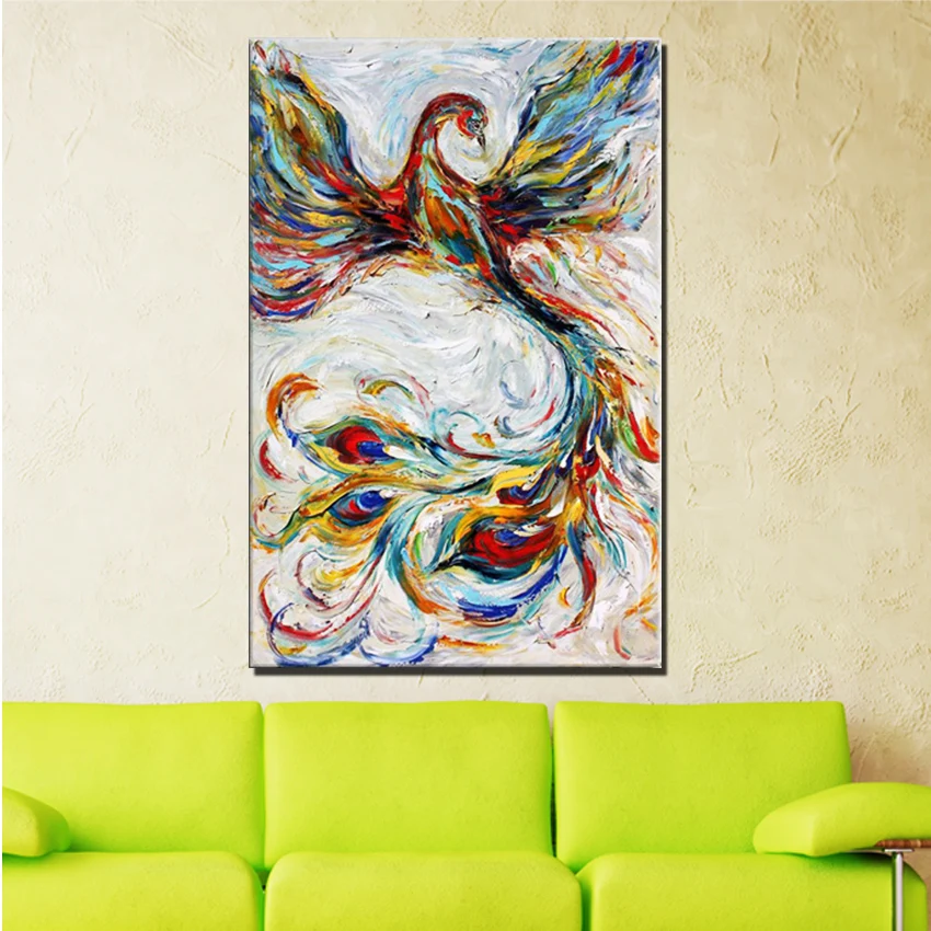 

Decorative Art Handmade Animal beauty Phoenix Oil Painting On Canvas Living Room Home Decor Wall Paintings Animal Pictures