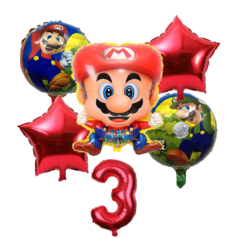14 шт./лот Супер Марио фольги Воздушные шары День рождения украшения красный и синий номер 1-9 и латексные партии Марио гелий детские игрушки - Цвет: 6pcs