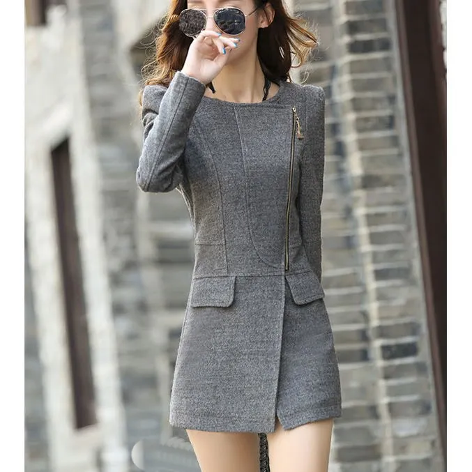 2019 Spring Autumn Fashion Women Temperament Woolen Blends Jackets Coats Casual Thin Long Sleeve Slim Jacket Solid Coat Outwear