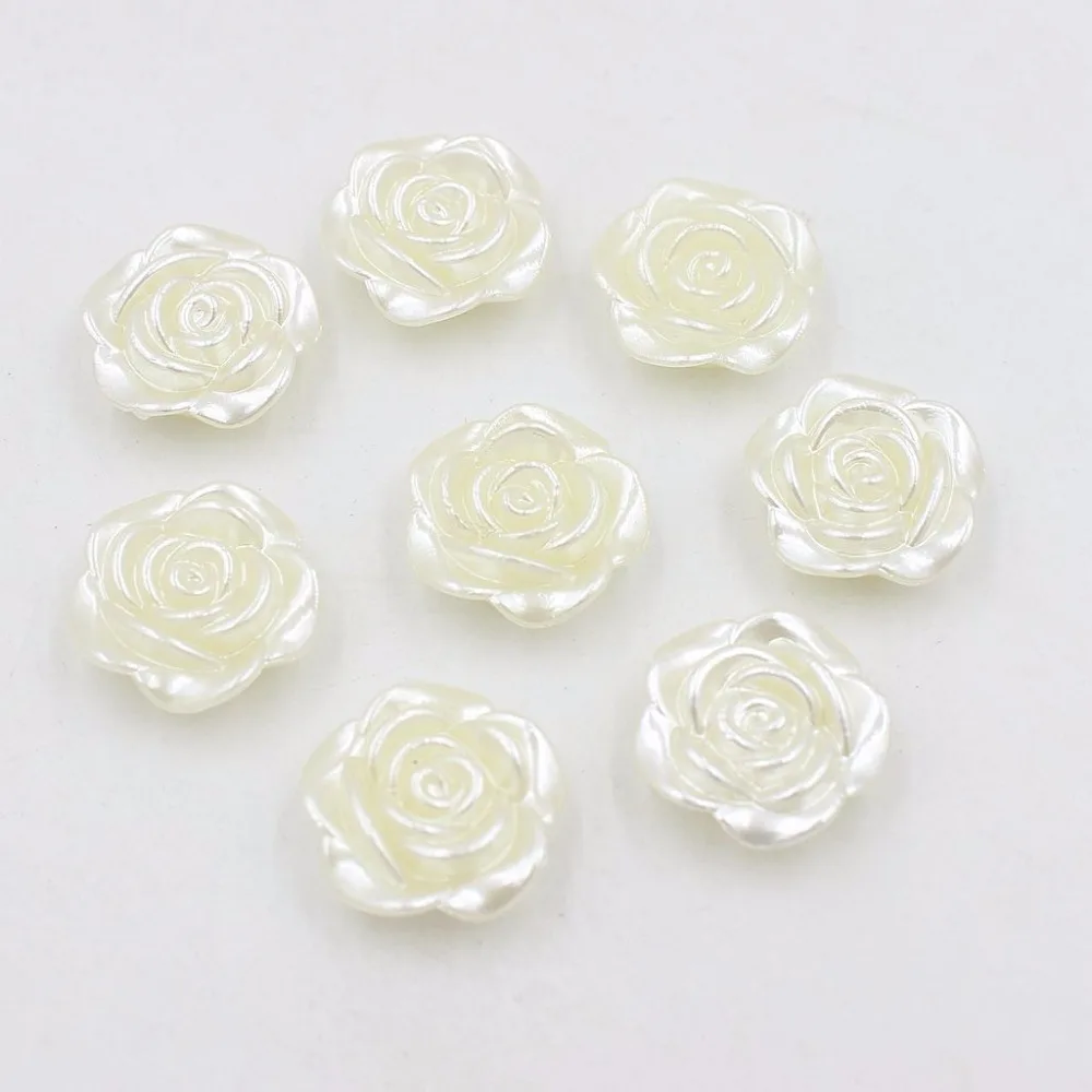 

New Arrival 19mm Ivory Imitation Pearls Rose Flower Designed Flat Back Pearl Beads Charms Jewelry Making Materiall