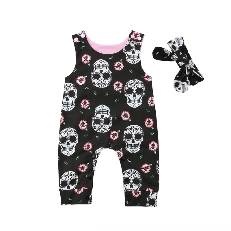 

New Halloween Toddler Baby Boys Girls Sleeveless Romper Jumpsuit and Headband Outfit Novelty