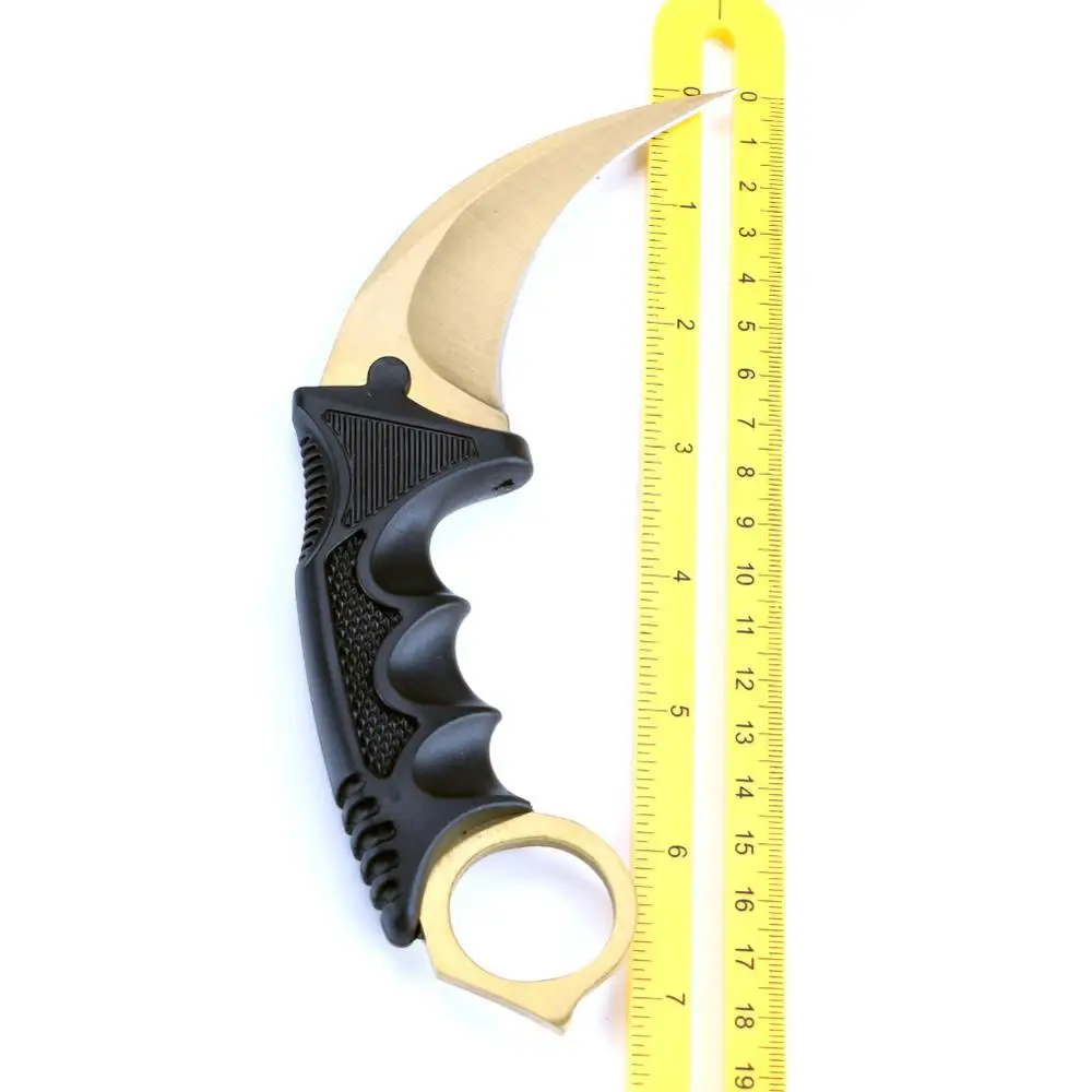 CS GO охотничий фиксированный нож Karambit тактический боевой выживания шеи коготь ножи утилита Кемпинг уличный карманный нож EDC ручной инструмент - Цвет: Gold