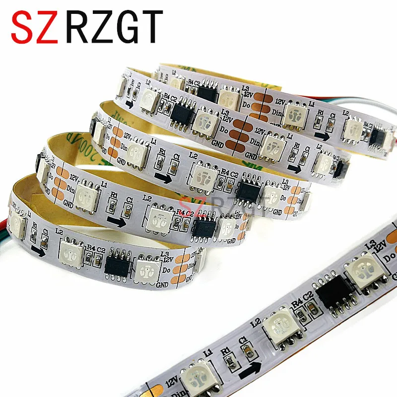 

WS2811 5050 RGB LED Strip 1m/5M 60Leds/m Individual Addressable DC12V White/Black PCB, 2811 led strip Addressable Digital