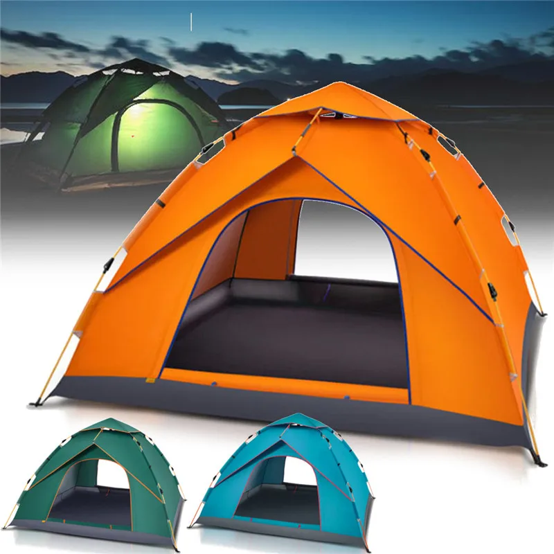 

3-4 Person Windbreak Camping Tent Dual Layer Waterproof Pop Up Open Anti UV Tourist Tents For Outdoor Hiking Beach Travel Tienda
