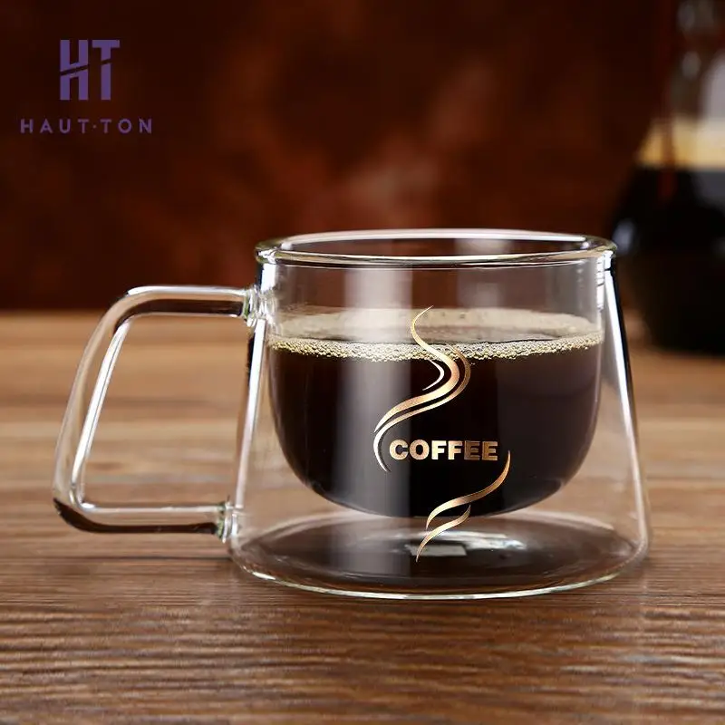 Double Glass Coffee Mug Cafe with Handle American Style Cool Cup