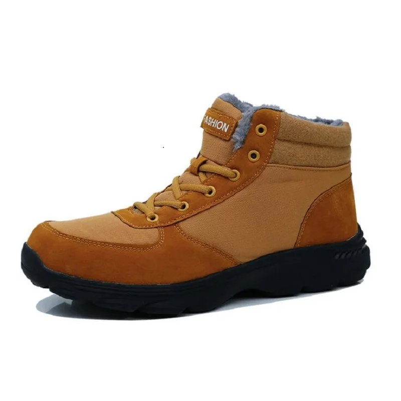 

AMSHCA Cow Leather Adult Men's Boots Comfortable Winter Snow Boots for Men Big Size Plush Round Toe Ankle Boot Male Botas Hombre