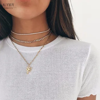 

New fashion bohemia jewelry crystal choker rose flower layered necklace set gift for women girl N0083