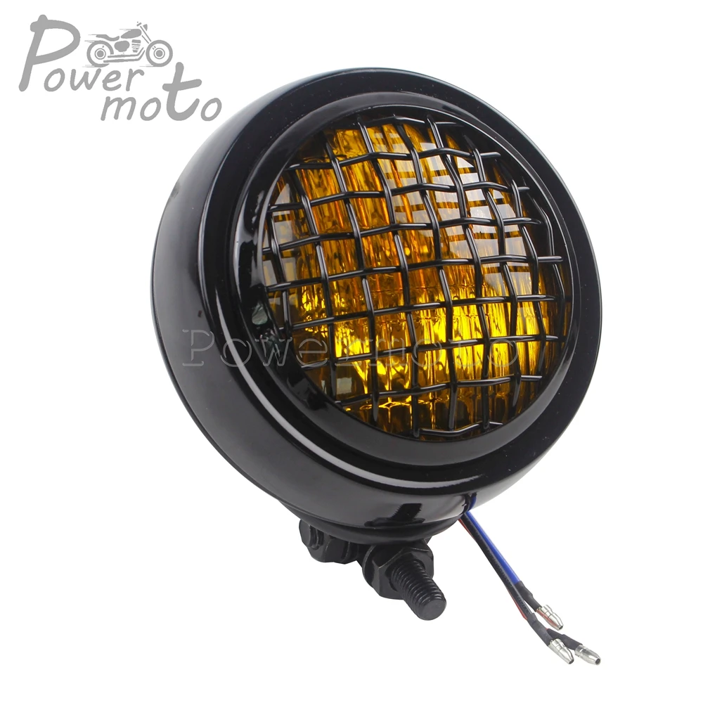 

Universal 4.5'' Motorcycle Vintage Headlight Mesh Grill Head Lights for Harley Yamaha Suzuki Cafe Racer 60w Amber Lens Headlamp