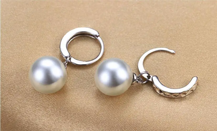 New Hot Simple 8 10 12mm Pearl Drop Earrings For Women 925 Sterling Silver Jewelry Pendientes Statement Dangle Earrings SAE17