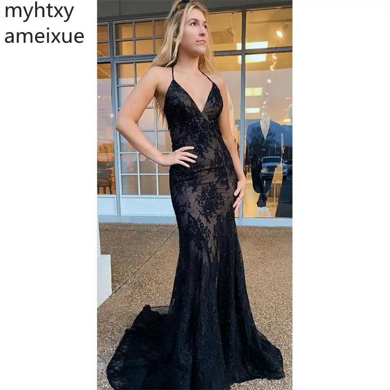 

2019 Sexy Evening Dress Mermaid Formal Prom Party Dresses SweepTrain Backless Lace Up Evening Gown Custom Made Plus Size Robe