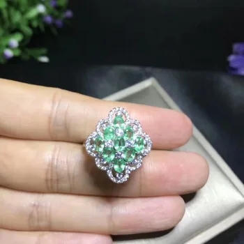 

Natural green emerald gem Ring Natural gemstone ring S925 silver Luxurious big rhombus surround women girl gift party Jewelry