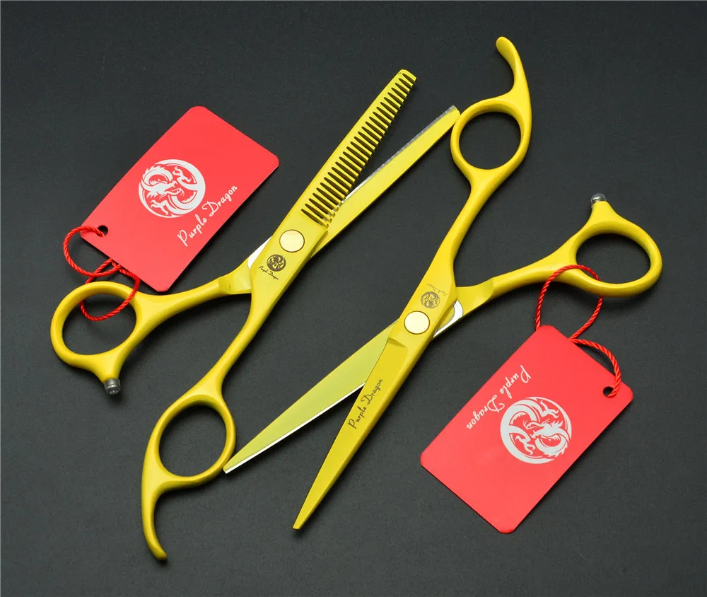 2Pcs 5.5'' 16cm Yellow Professional Human Hair Scissors Hairdressing