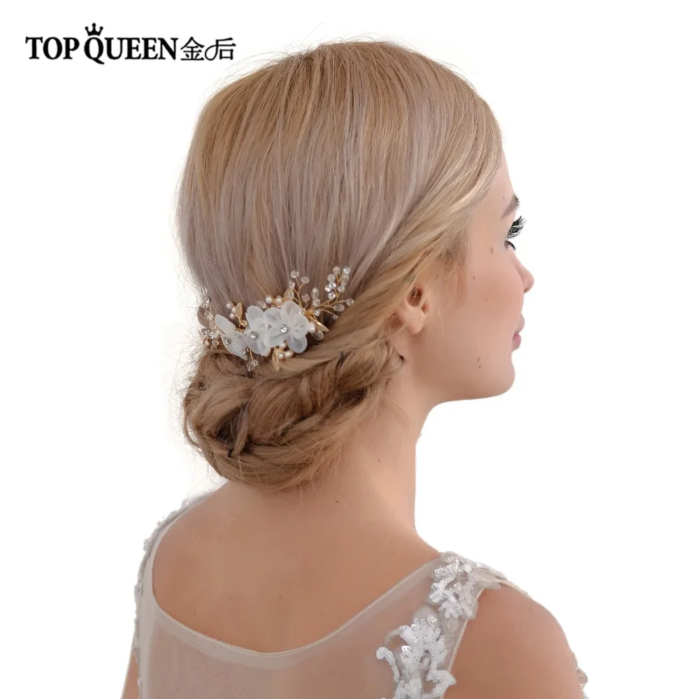 

TOPQUEEN HP76 hair flowers for wedding white hair vine comb floral bridal comb wedding comb with crystal vine hair pieces