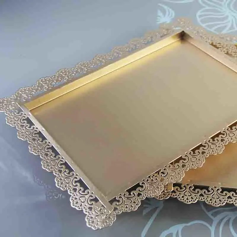 Gold rectangle cake tray stand wedding dessert lace edge plate 26 36 cm cake accessory party