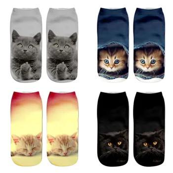 

2019 New Art Cat Socks 3D Print Funny Socks Women Low Cut Ankle Socks Calcetines Mujer Casual Hosiery Female Fashion Cartoon Sox