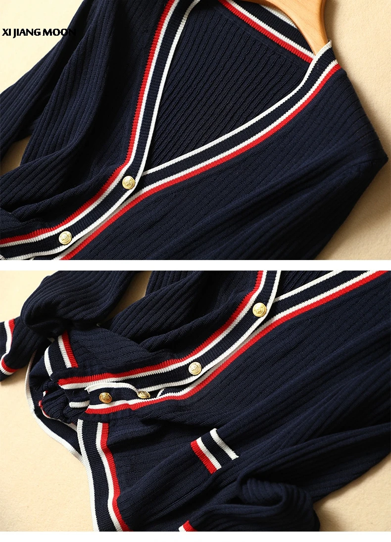 Осенний женский вязаный кардиган свитер с v-образным вырезом однобортный Модный высококачественный свитер R574