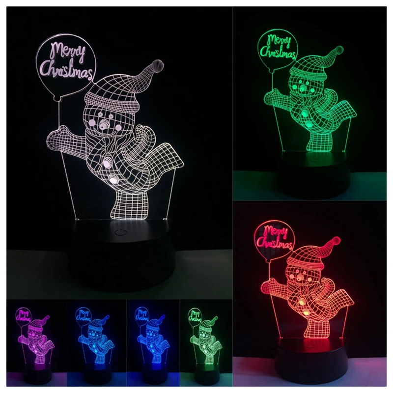 Новый Рождественский Декор Снеговик RGB лампа 3D визуальные Светодиодные ночные