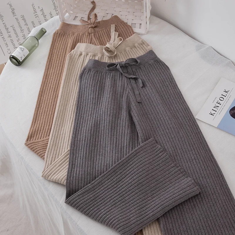 New-Korean-Women-Trousers-Autumn-Winter-Fashion-knitted-Wide-Leg-Pants ...