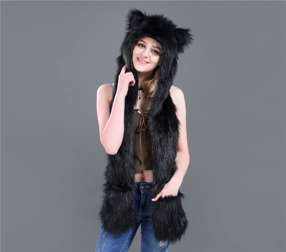  New Autumn And Winte Winter Faux Straw Women Hat Cap Fashion Cartoon 14 Animal Types Hats For Women Scarf Gloves HC64 (5)