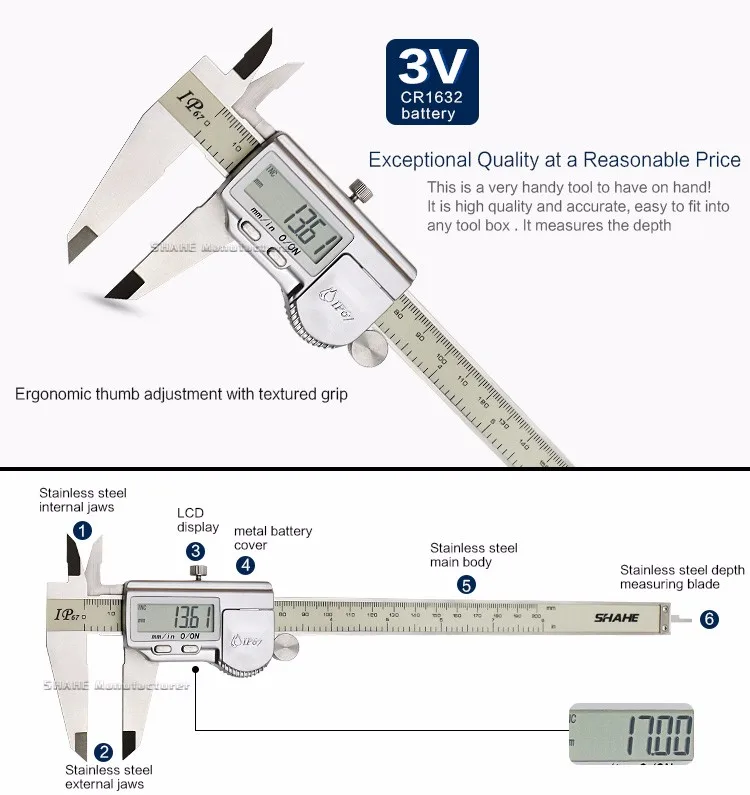 0-200 мм IP67 электронный ноньер водонепроницаемый цифровой внутри снаружи глубина штангенциркуль Цифровой 200 мм