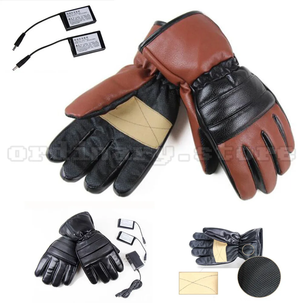

3000mAh Rechargeable Battery PU Leather Windproof Winter Warm Ski Outdoor Work Motorcycle Cycling Electric Heated Hands Gloves