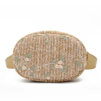 

Summer New Sweet Straw Waist Bag Women Mesh Flower Embroidery Waist Pack Ladies Pack Belly Bags Purse Shoulder Bags