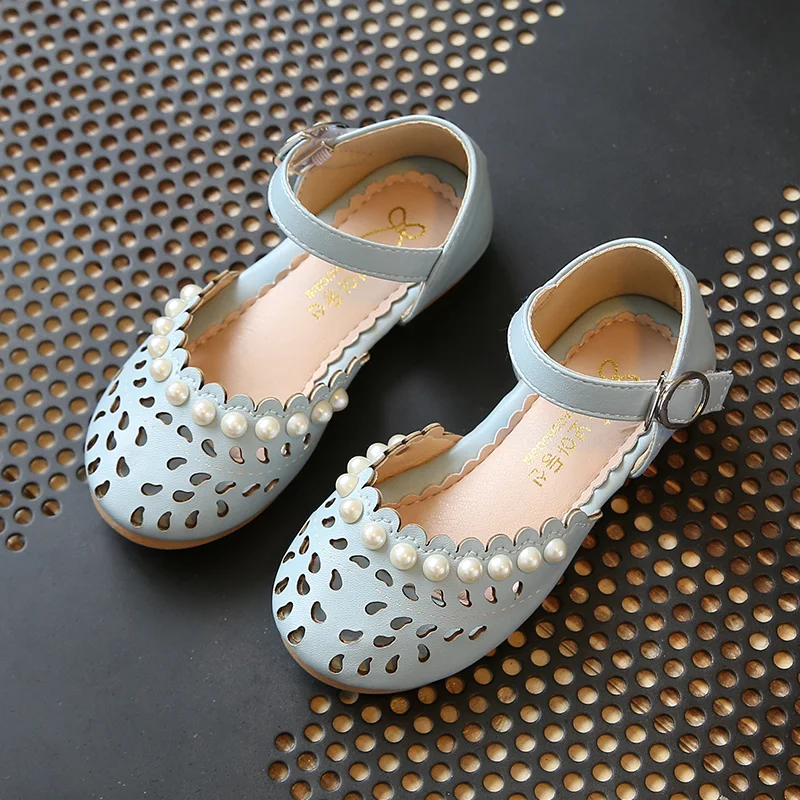 

J Ghee 2019 Girls Shoes Princess Kids Sandals For 2-9Y Girls Hollow Out Pearl Beading Children's Flat Sandals Cut-outs Fashion