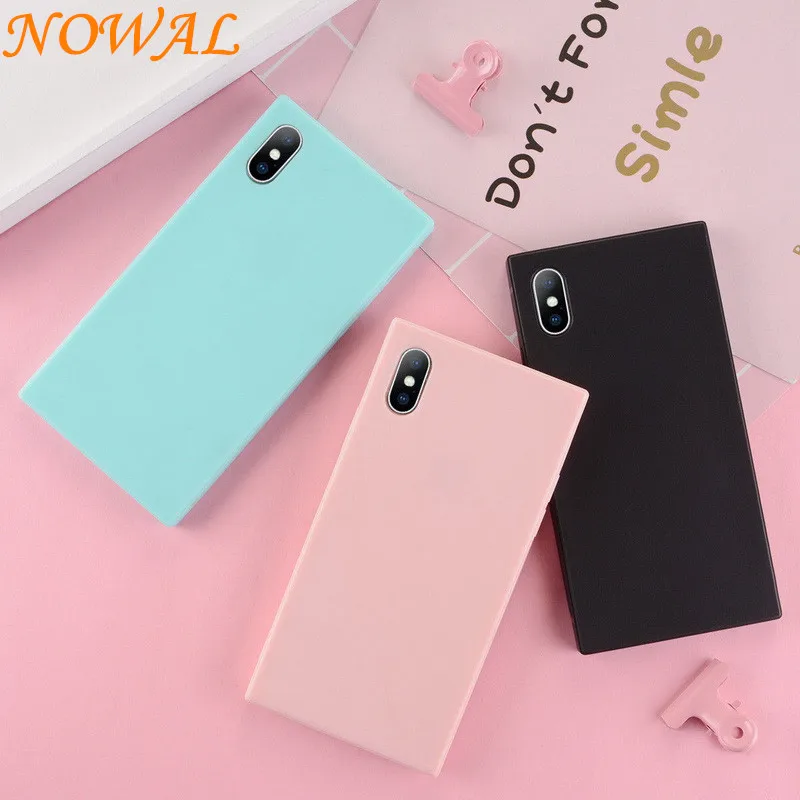 

NOWAL Square Case For iPhone X 7 8 Plus 6 Cute Lovely Candy Color Soft Silicon Shockproof Cover For iPhone X 6 6S 8 7 Plus Coque