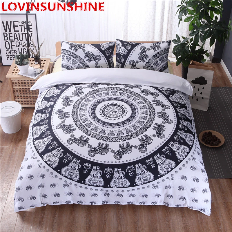 

Black white Mandala king size bedding Flower Duvet Cover Set With Pillowcase Bohemia mans Bedding Set Queen Size Bedspread 3Pcs