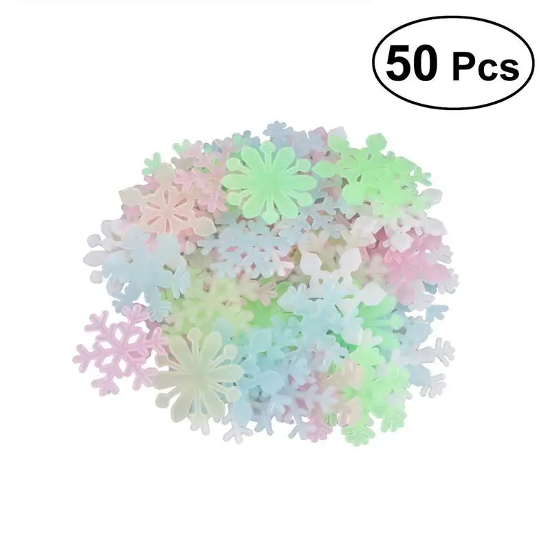 

50PCS 3D Luminous Fluorescent Snowflake Wall Stickers Decals Window Clings For Christmas Party Kids Room Decor