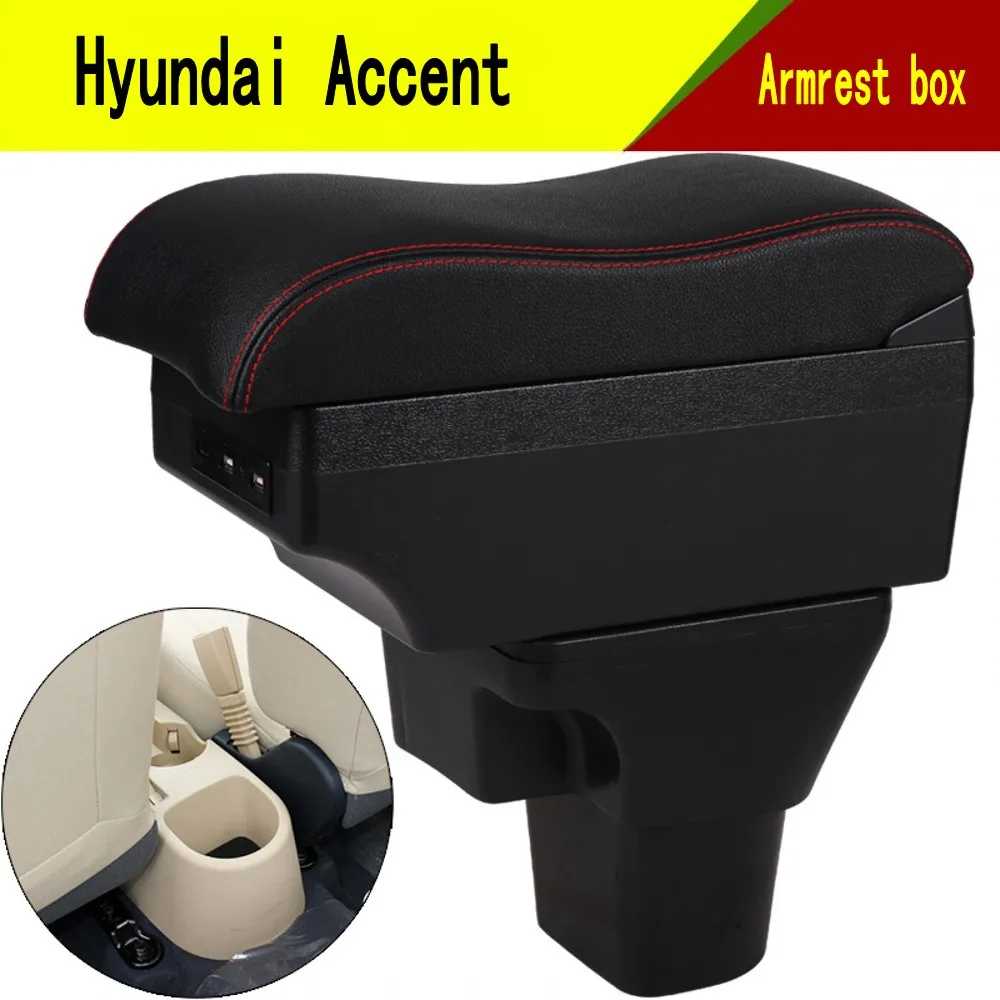 

For Hyundai Accent Armrest Box 2006 2007 2008 2009 2011 +USB+ Double Layer + Light +Mobile phone holder