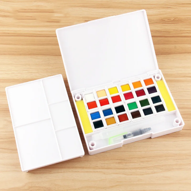 Professional Solid Watercolor Paint Box with Paint Brush Bright Color Portable Watercolor Pigment Set for Art Supplies