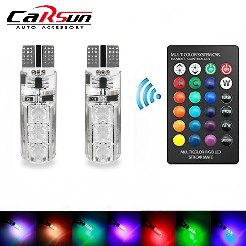 2 шт. LED T10 пульт дистанционного управления W5W 501 RGB Изменение цвета автомобиля