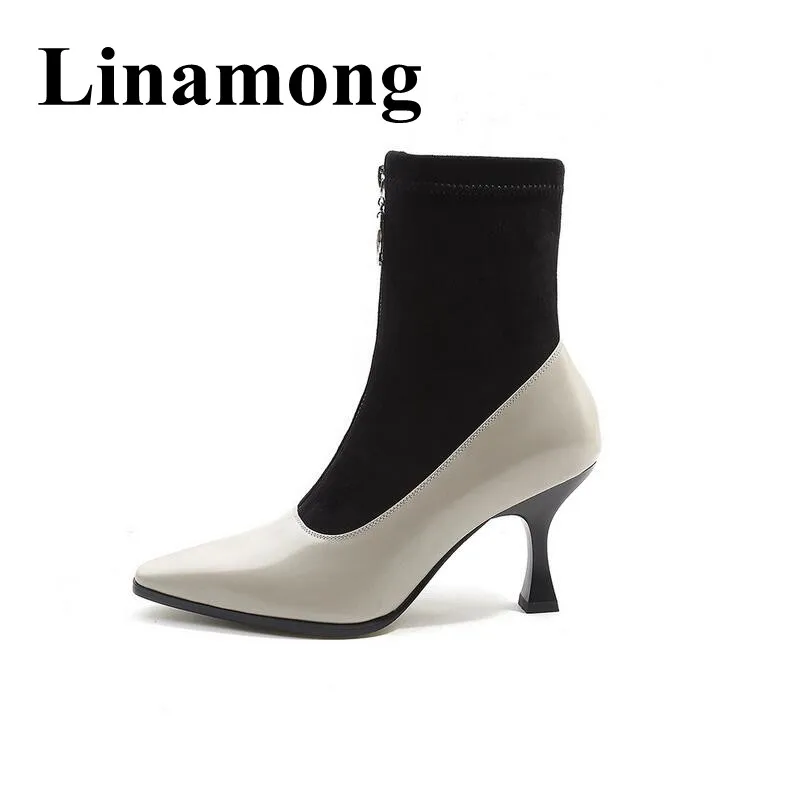 Femmes Bout Haut De Talon Bottes Plus Avant Picture Fermeture Chaud Sexy Élastique Éclair As Chaussures Picture Automne Mode Le Cheville Date as Et Printemps Pointu nf646w