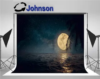 

Tropical Beach Star Full Moon Night Sky backdrops Vinyl cloth High quality Computer print wall backgrounds