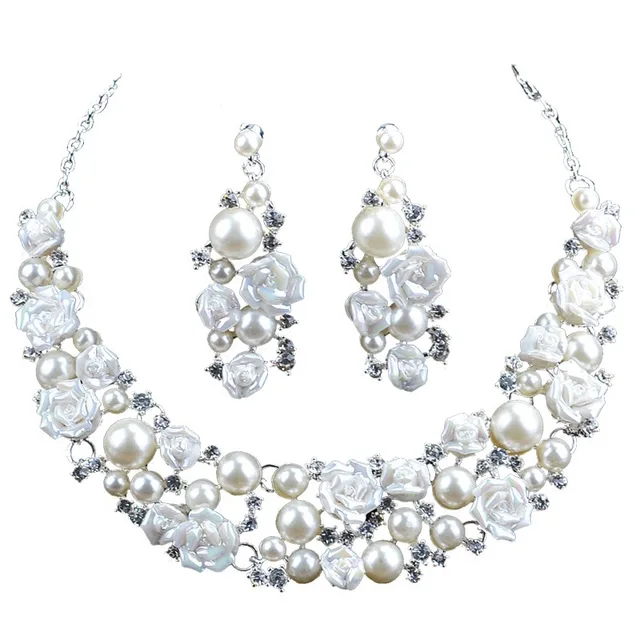 White Ceramic Flower Necklace Earrings Pearls Rhinestone Bridal White Ceramic Flower Necklace Earrings Pearls Rhinestone Bridal Costume Jewelry Sets Turkish Wedding Accessories Gifts