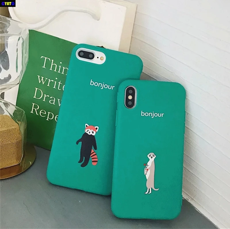 

Cyato Lovely Summer Clarity green Cute Fox Couples Case For iPhone 6 6S Plus 7 8 Plus X Soft Back Cover for iPhone 7 case Coque
