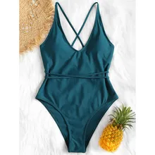 ZAFUL Цельный купальник с перекрестными ремешками, женский купальник с высокой талией, Одноцветный купальный костюм, боди, бразильский Монокини, Maillot De Bain
