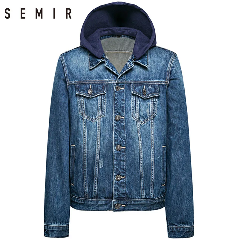 SEMIR Jackets mens denim jackets long sleeve overcoat hooded cotton